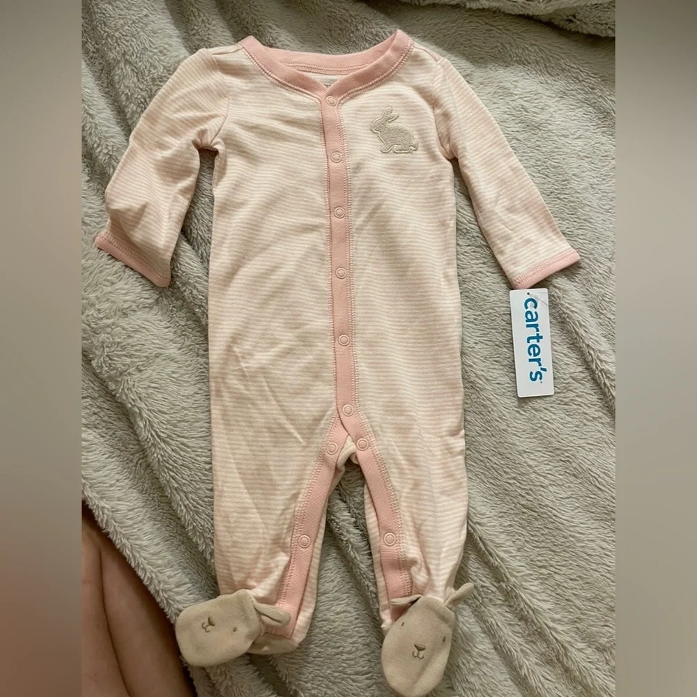 NWT Carter’s Pink Striped Bunny Footies